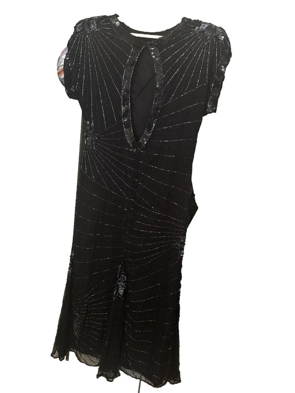 VTG Movie Star Lawrence Kazar Long Beaded Sequin Mermaid Open Back Dress L Pet